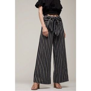 Moon River Wide Leg Striped Pants with Front Tie